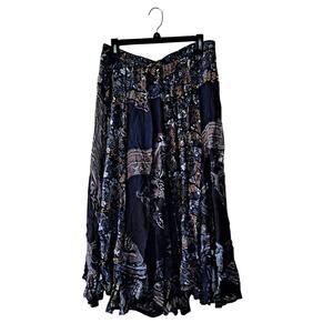 Coldwater Creek Full Skirt Mixed Print Embroidered A-Line Maxi Blue Black Size M
